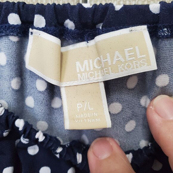Michael Kors Navy Polka Dot Elastic Waist Bell Sleeve Blouse Size PL - Picture 3 of 7
